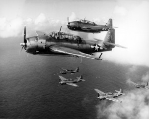 TBM Avenger Aircraft flying in formation