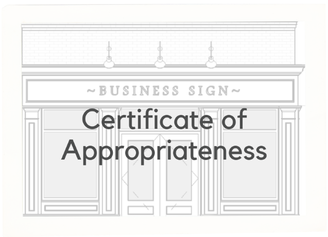 Button link to Certificate of Appropriateness Information - Image sketch of building