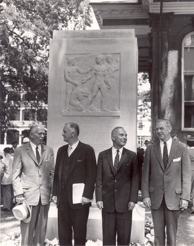 Image of the 1956 dedication of the Loudoun County World War II monument in 1956 with Walker Hancock