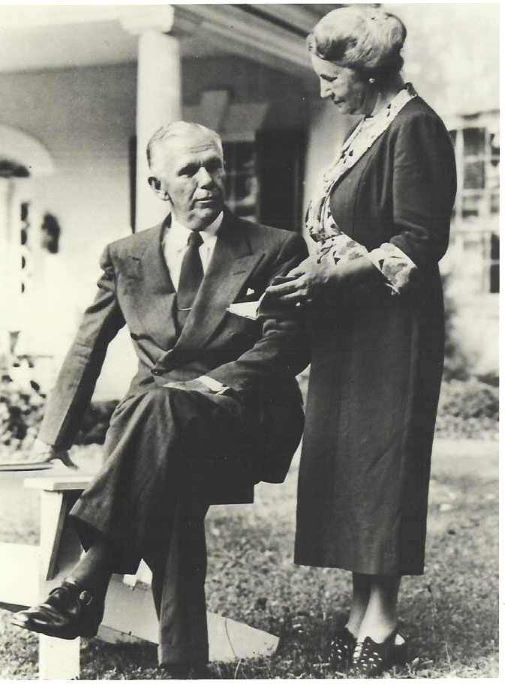 Image of General George C. Marshall and Katherine Marshall outside their home at Dodona Manor